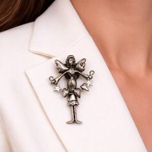 Vintage Silver Tone Angel Fairy Figural Brooch Guardian Pin